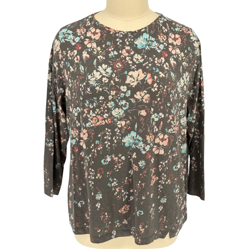 Pure Jill Tunic Gray Floral Asymmetric 100% Cotton 3X